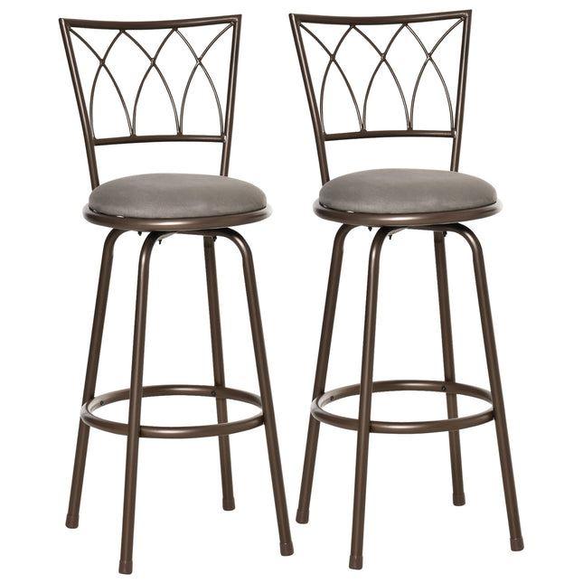Set of 2 Bar Chairs Swivel Armless Upholstered Metal Frame Barstools with Backre