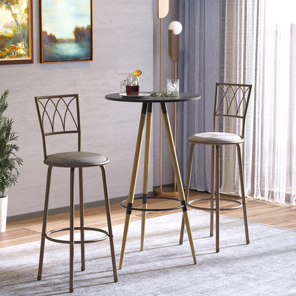 Set of 2 Bar Chairs Swivel Armless Upholstered Metal Frame Barstools with Backre