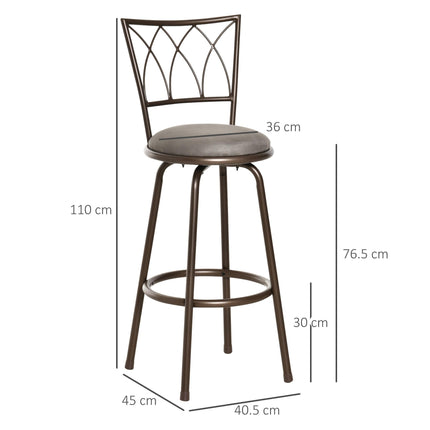 Set of 2 Bar Chairs Swivel Armless Upholstered Metal Frame Barstools with Backre