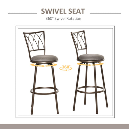 Set of 2 Bar Chairs Swivel Armless Upholstered Metal Frame Barstools with Backre