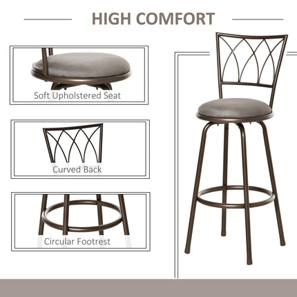 Set of 2 Bar Chairs Swivel Armless Upholstered Metal Frame Barstools with Backre