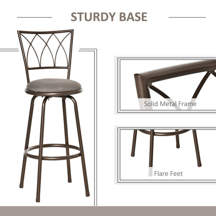 Set of 2 Bar Chairs Swivel Armless Upholstered Metal Frame Barstools with Backre