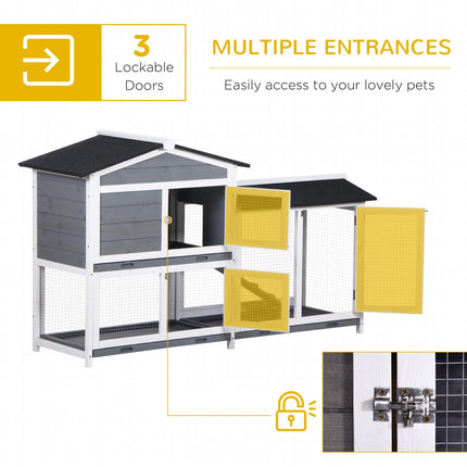Wooden 2-Tier Rabbit Hutch with Tray and Ramp - Grey