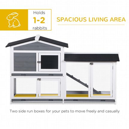 Wooden 2-Tier Rabbit Hutch with Tray and Ramp - Grey