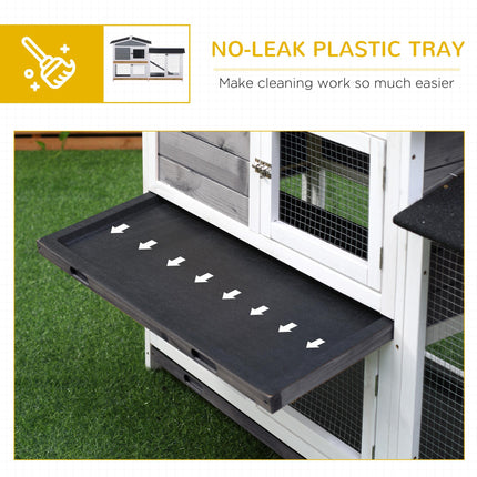 Wooden 2-Tier Rabbit Hutch with Tray and Ramp - Grey