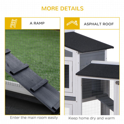 Wooden 2-Tier Rabbit Hutch with Tray and Ramp - Grey