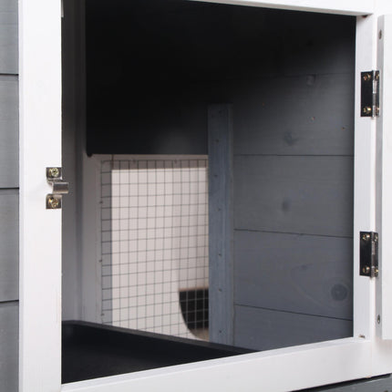 Wooden 2-Tier Rabbit Hutch with Tray and Ramp - Grey