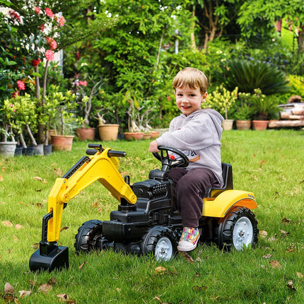 Ride-on Pedal Digger Construction Toy with Horn for Kids & Toddlers - Yellow