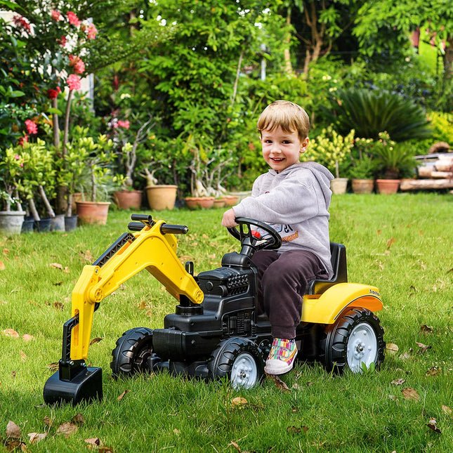Ride-on Pedal Digger Construction Toy with Horn for Kids & Toddlers - Yellow