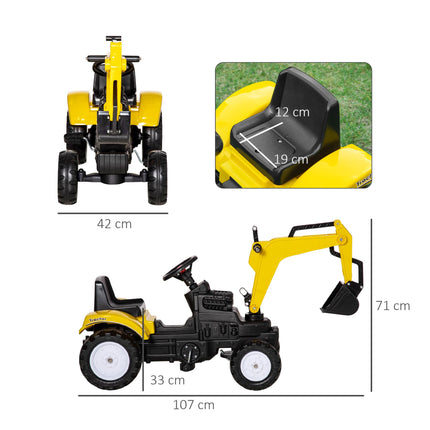 Ride-on Pedal Digger Construction Toy with Horn for Kids & Toddlers - Yellow