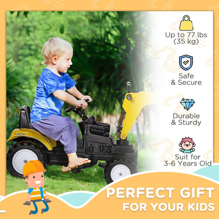 Ride-on Pedal Digger Construction Toy with Horn for Kids & Toddlers - Yellow