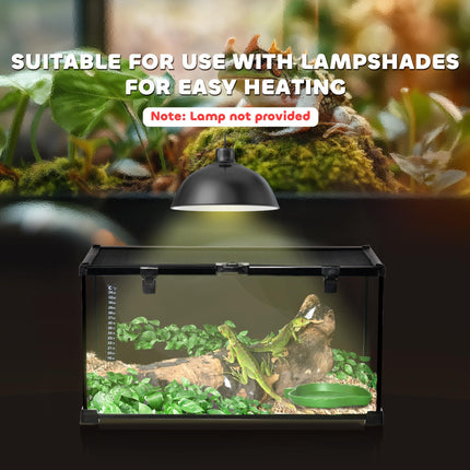 50 x 30 x 25 cm Reptile Glass Terrarium with Thermometer and Feeding Port - Black