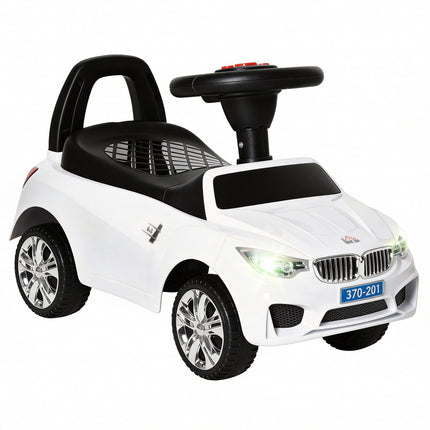 Ride On Sliding Car Toddler Walker with Horn, Music, Lights & Storage - White