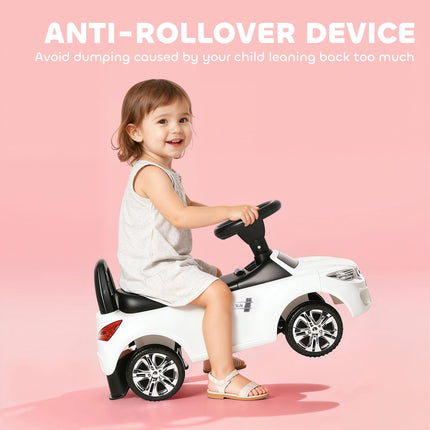 Ride On Sliding Car Toddler Walker with Horn, Music, Lights & Storage - White