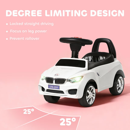 Ride On Sliding Car Toddler Walker with Horn, Music, Lights & Storage - White