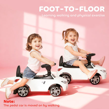 Ride On Sliding Car Toddler Walker with Horn, Music, Lights & Storage - White