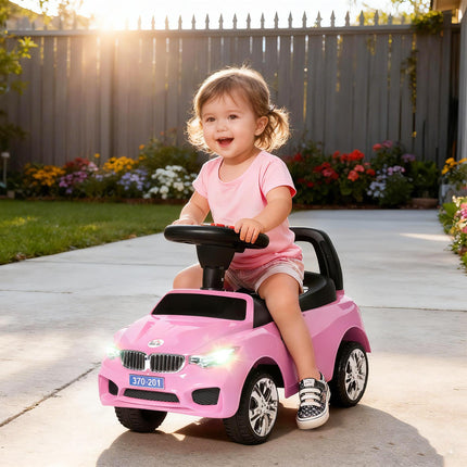Ride On Sliding Car Toddler Foot-to-Floor Slider Stroller with Horn, Music, Lights & Storage - Pink