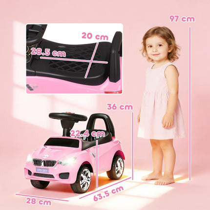 Ride On Sliding Car Toddler Foot-to-Floor Slider Stroller with Horn, Music, Lights & Storage - Pink