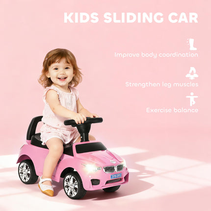 Ride On Sliding Car Toddler Foot-to-Floor Slider Stroller with Horn, Music, Lights & Storage - Pink
