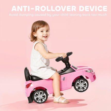 Ride On Sliding Car Toddler Foot-to-Floor Slider Stroller with Horn, Music, Lights & Storage - Pink