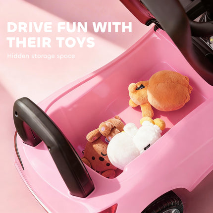 Ride On Sliding Car Toddler Foot-to-Floor Slider Stroller with Horn, Music, Lights & Storage - Pink