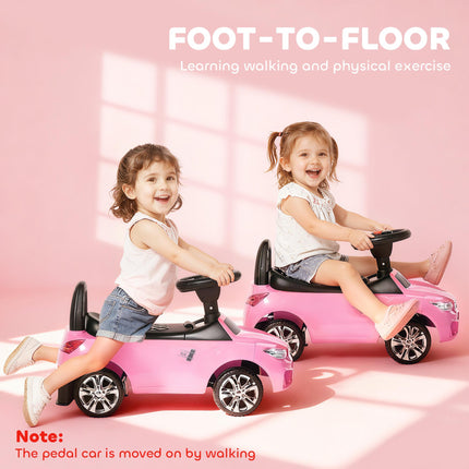 Ride On Sliding Car Toddler Foot-to-Floor Slider Stroller with Horn, Music, Lights & Storage - Pink
