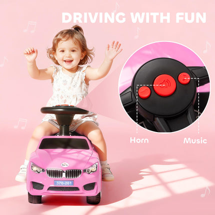 Ride On Sliding Car Toddler Foot-to-Floor Slider Stroller with Horn, Music, Lights & Storage - Pink