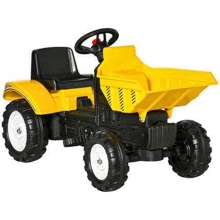 Kids Pedal Ride-On Tractor Go Kart with Manual Control Bucket for Ages 3-6 - Yellow