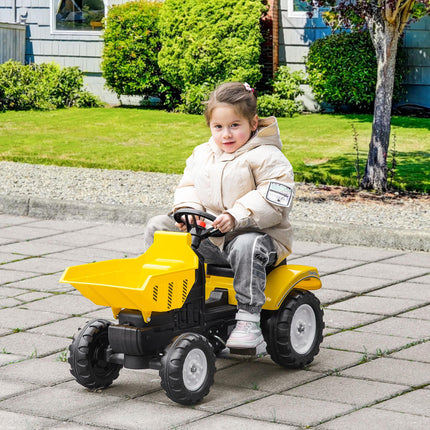 Kids Pedal Ride-On Tractor Go Kart with Manual Control Bucket for Ages 3-6 - Yellow