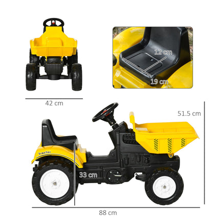 Kids Pedal Ride-On Tractor Go Kart with Manual Control Bucket for Ages 3-6 - Yellow