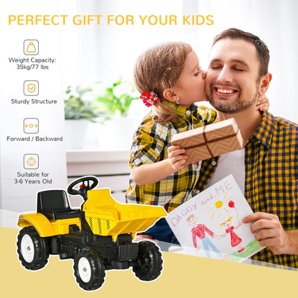 Kids Pedal Ride-On Tractor Go Kart with Manual Control Bucket for Ages 3-6 - Yellow