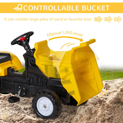 Kids Pedal Ride-On Tractor Go Kart with Manual Control Bucket for Ages 3-6 - Yellow