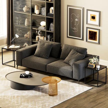 Set of 2 Modern Nesting Side Tables with Tempered Glass Tops - Black
