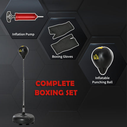 Adjustable Height Punching Bag with Stand and Gloves Set for Teens & Adults - Black Gold
