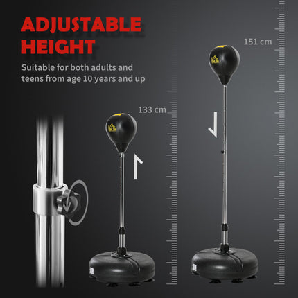 Adjustable Height Punching Bag with Stand and Gloves Set for Teens & Adults - Black Gold