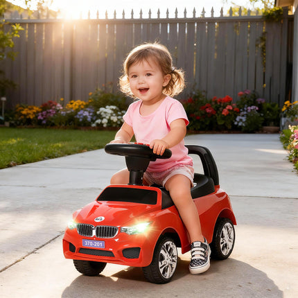 Ride On Sliding Car Toddler Walker with Horn, Music, Lights & Storage - Red