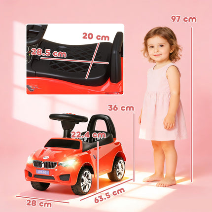 Ride On Sliding Car Toddler Walker with Horn, Music, Lights & Storage - Red