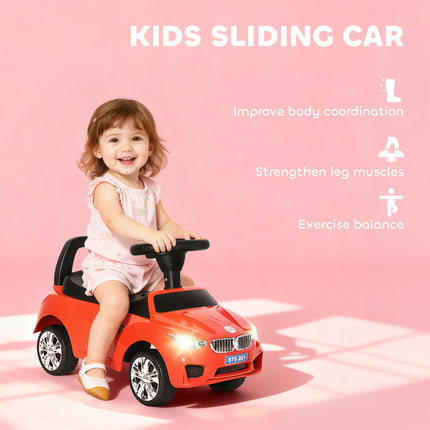 Ride On Sliding Car Toddler Walker with Horn, Music, Lights & Storage - Red