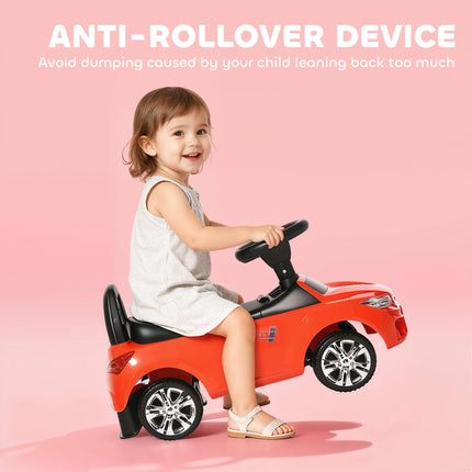 Ride On Sliding Car Toddler Walker with Horn, Music, Lights & Storage - Red