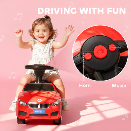 Ride On Sliding Car Toddler Walker with Horn, Music, Lights & Storage - Red