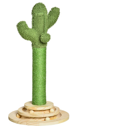 Cactus-Shaped Cat Tree Tower with Sisal Scratching Post & Hanging Ball 32x32x60cm - Green
