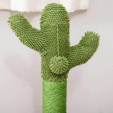 Cactus-Shaped Cat Tree Tower with Sisal Scratching Post & Hanging Ball 32x32x60cm - Green