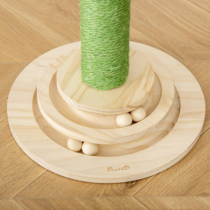 Cactus-Shaped Cat Tree Tower with Sisal Scratching Post & Hanging Ball 32x32x60cm - Green