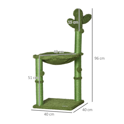 Cat Tower Kitten Activity Center with Scratching Post, Hammock & Dangling Ball Toy - Green