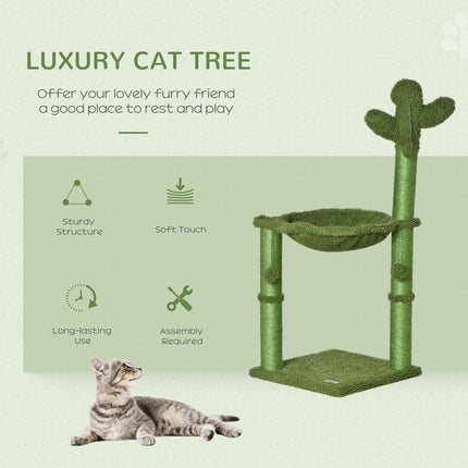 Cat Tower Kitten Activity Center with Scratching Post, Hammock & Dangling Ball Toy - Green