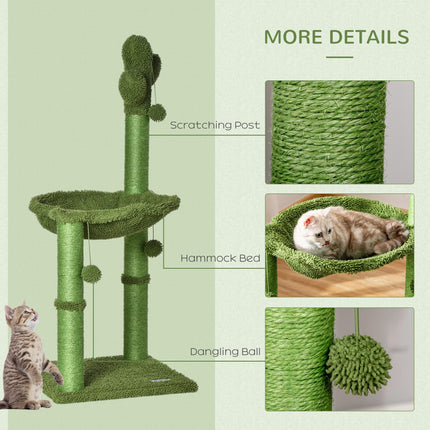 Cat Tower Kitten Activity Center with Scratching Post, Hammock & Dangling Ball Toy - Green