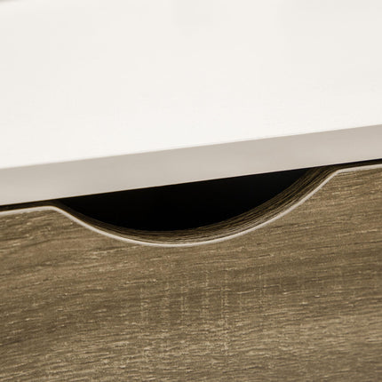 Modern Coffee Table with Open Shelves and Two Drawers, Solid Wood Legs - White
