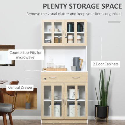 Modern Kitchen Cupboard, Freestanding Storage Cabinet Hutch with Central Drawer,