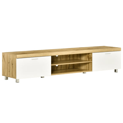 Modern TV Unit for TVs up to 90 Inches with Drawer and Shelf - Oak and White