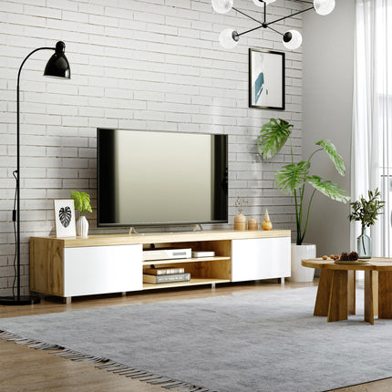 Modern TV Unit for TVs up to 90 Inches with Drawer and Shelf - Oak and White